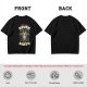 Olive green graphic t-shirt with 'cats were never from earth' alien and cat print