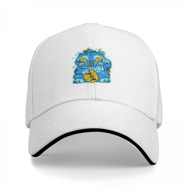 Black Baseball Cap With Blue Maneki-Neko Lucky Cat Graphic