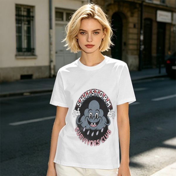 Olive Graphic T-Shirt with Shitstorm Survivors Club Cartoon Print