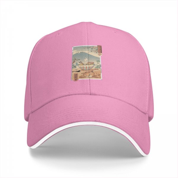 Black Baseball Cap with Ukiyo-e Style Ramen and Mount Fuji Art