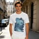Olive Green T-Shirt With Abstract Blue Water-Inspired Print