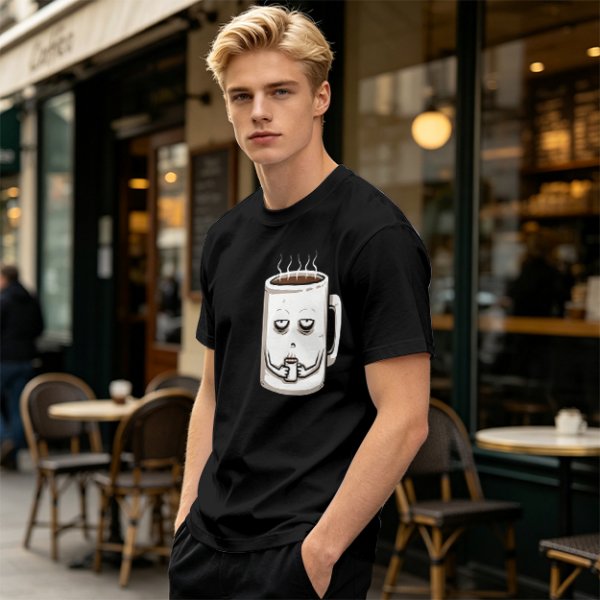 Oversized Army Green T-Shirt With Tired Coffee Mug Graphic