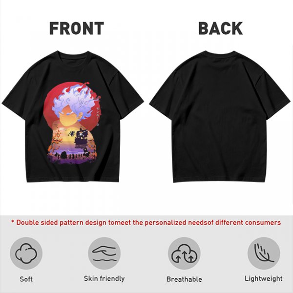 Anime Gear 5 Character Graphic T-Shirt With Sunset Scene