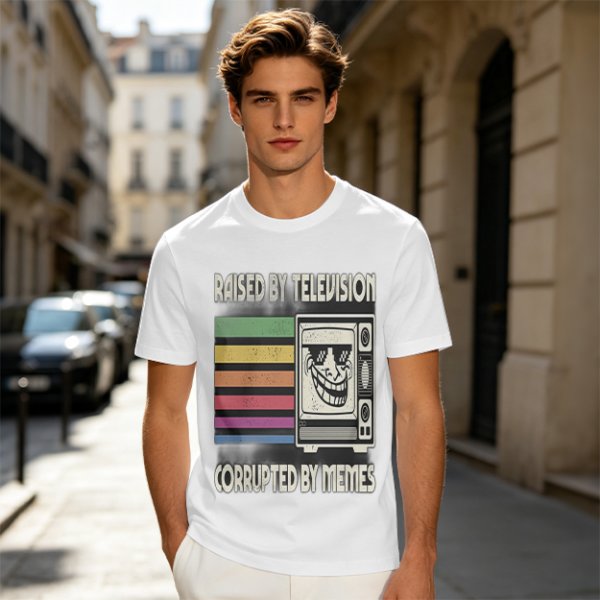 Raised by Television Corrupted by Memes Retro Graphic T-Shirt