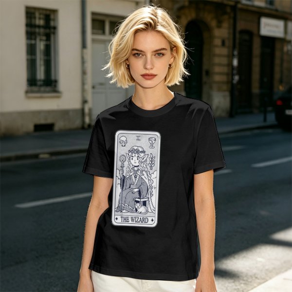 Olive T-Shirt With The Wizard Tarot Card Style Graphic Print
