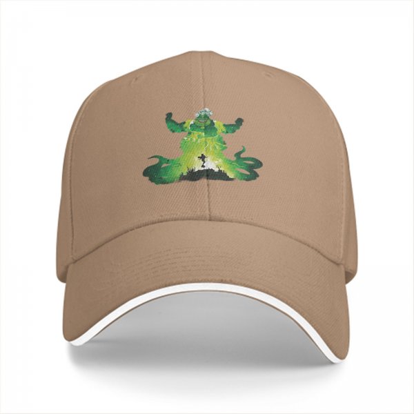 Black baseball cap with green ghostly villain silhouette graphic
