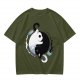 Olive T-Shirt with Yin Yang Cats and Spilled Coffee Cups Print