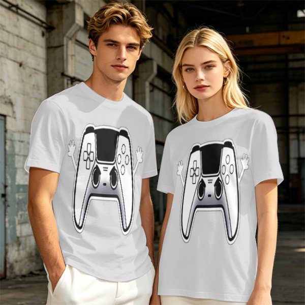 Olive T-Shirt With Cartoon Game Controller Graphic