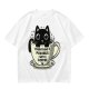 Olive T-Shirt With Black Cat In Coffee Cup 'Everything Is Pawsible With Coffee' Print