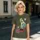Olive T-Shirt with Cartoon Avocado Globe Travel Print