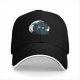 Black Baseball Cap With Glowing Blue Dragon And Sword Print