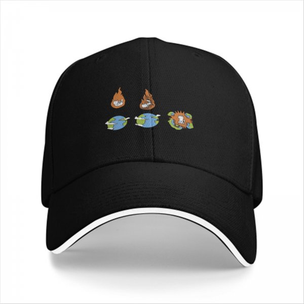 Black Baseball Cap With Cat Earth Fire Graphic Design