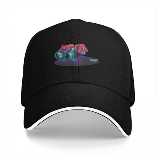 Black Baseball Cap With Psychedelic Colorful Beast Graphic Print