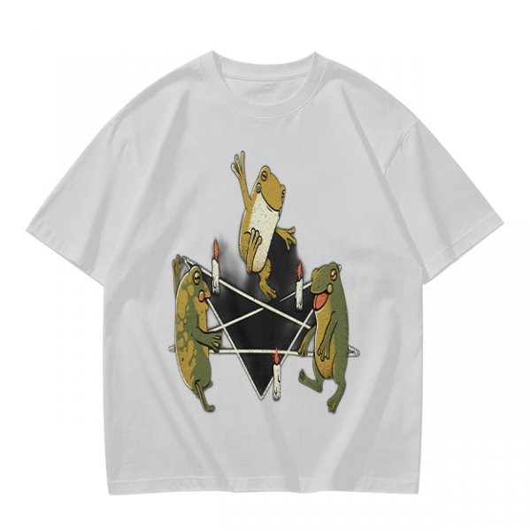 Olive T-Shirt With Frog Pentagram Ritual Graphic Print