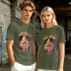 Olive green graphic t-shirt with dog data system print