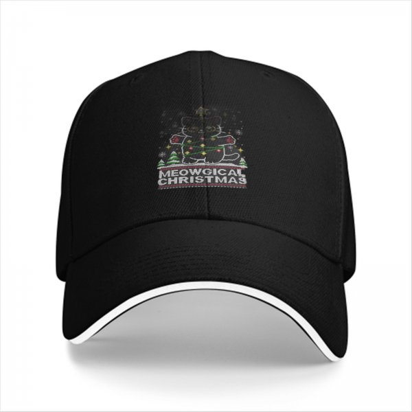 Black baseball cap with Meowgical Christmas cat holiday print