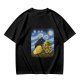 Olive T-Shirt with Starry Night Cat and Sunflowers Art Print