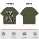 Olive T-Shirt With Day Of The Dead Cat Skull Graphic Print