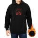 Black hoodie with 'Satan Loves You' hand gesture graphic