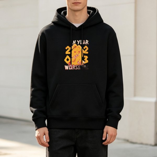Black hoodie with 2023 New Year bunny graphic print