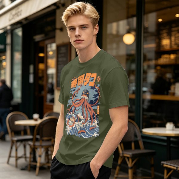 Japanese octopus sushi wave graphic t-shirt design