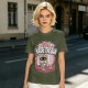Olive t-shirt with cartoon knight 'Praise the Sun' graphic