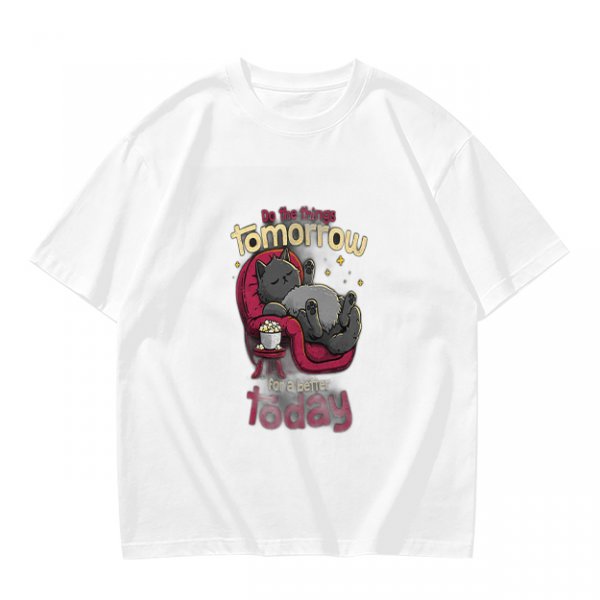 Olive T-Shirt With Relaxed Cat 'Tomorrow For A Better Today' Print