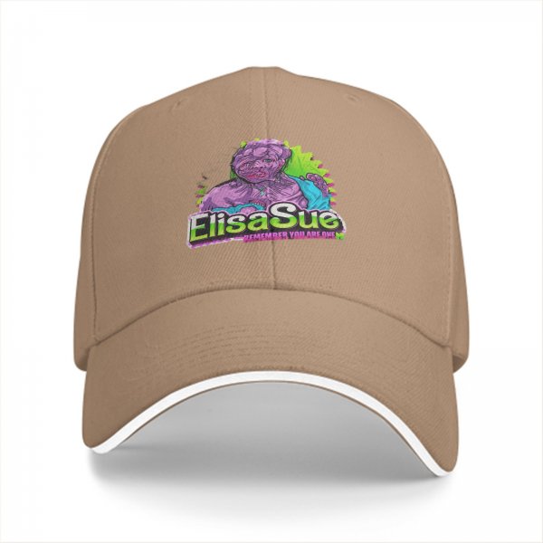 Black baseball cap with Elisa Sue graphic and text print