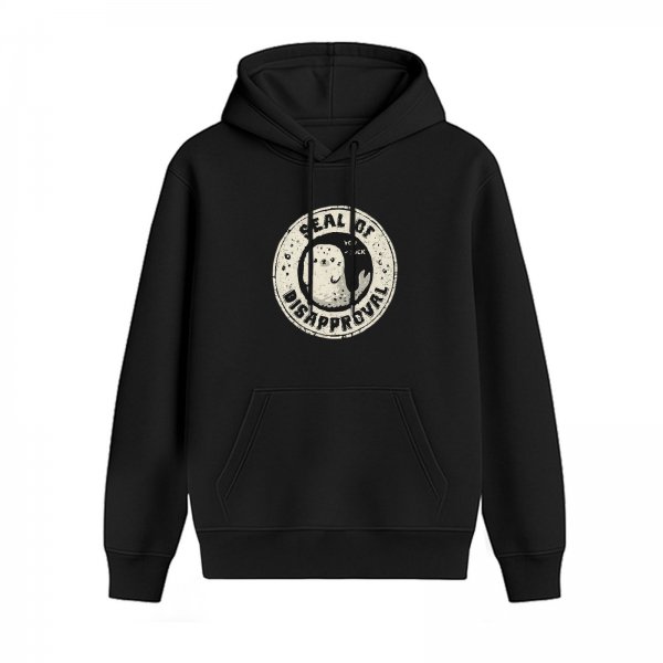 Black Hoodie With Seal Of Disapproval Graphic Print