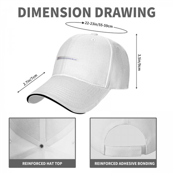 Black baseball cap with small text graphic on front panel
