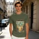 Olive Graphic T-Shirt With Coffee And Mountain Sunrise Design