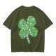 Olive Green T-Shirt With St. Patrick's Day Four-Leaf Clover Art