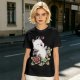 Olive T-Shirt Featuring Cute Fantasy Creature and Floral Art