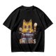 Olive T-Shirt With Cat Eating Snacks Frequent Snacks Print
