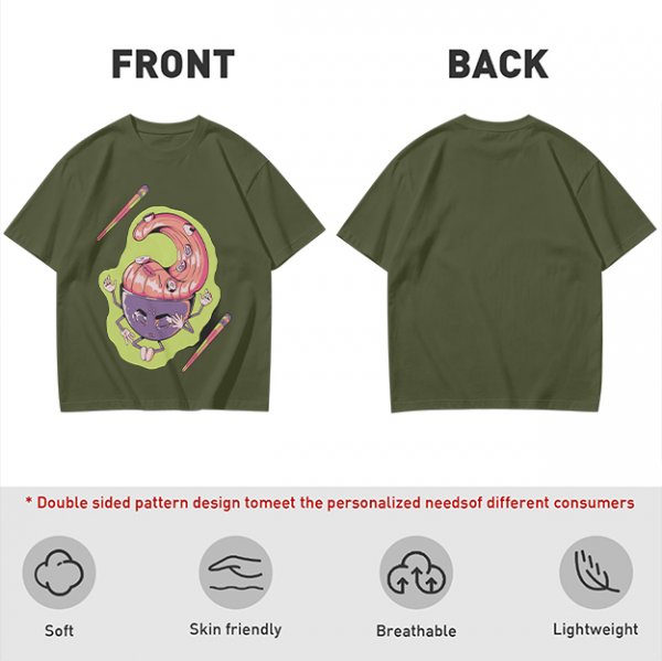Olive Green T-Shirt With Surreal Monster Graphic Print