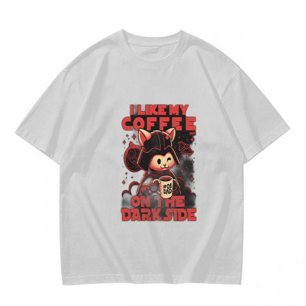 Olive T-Shirt with Cat Darth Vader 'I Like My Coffee On The Dark Side' Print