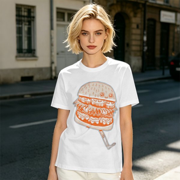 Olive T-Shirt With Cute Cartoon Hamburger Print