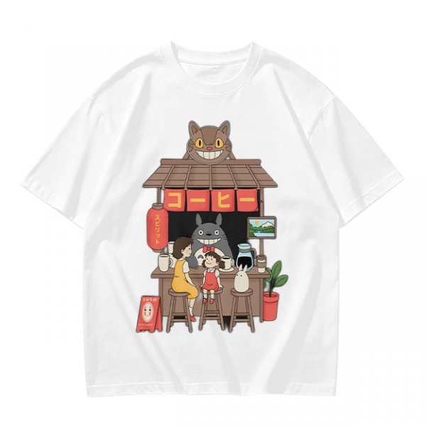 Studio Ghibli inspired coffee stand t-shirt with Totoro and friends