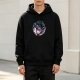 Black Hoodie With Yin Yang Dragon Floral Graphic Print