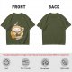 Olive Green T-Shirt With Cute Cat Latte Art And Kittens Print
