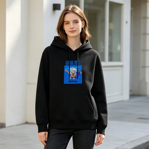 Black hoodie with Gear Five Luffy graphic print