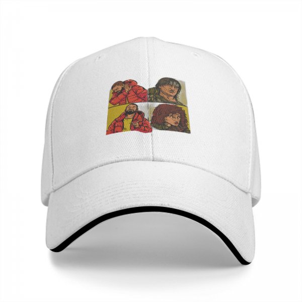 Black Baseball Cap with Four Panel Pop Art Character Print