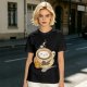 Olive Green T-Shirt With Cute Cat Latte Art And Kittens Print