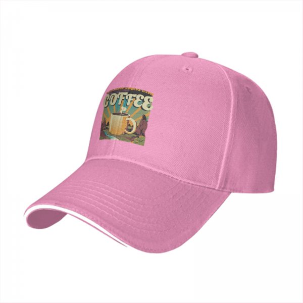 Black Baseball Cap With Coffee And Mountain Sunrise Graphic