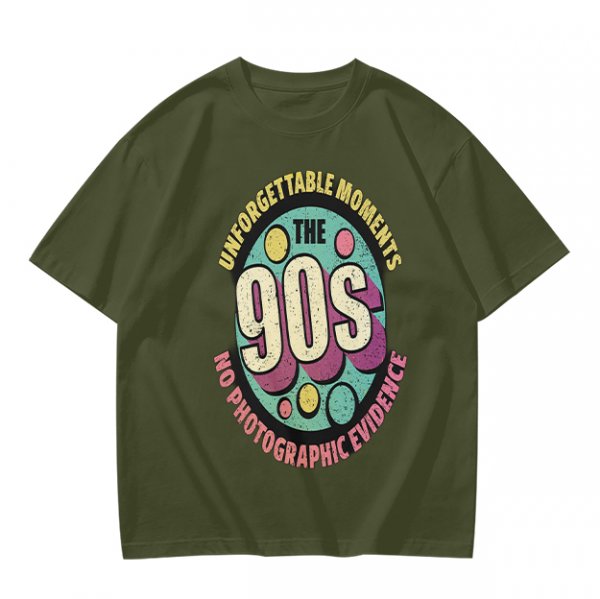 Olive green graphic t-shirt with 90s nostalgic print