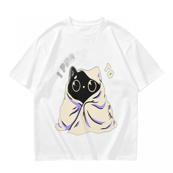 Olive T-shirt with Cute Black Cat Wrapped in Blanket Graphic