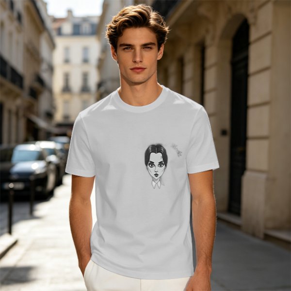 Oversized Olive T-Shirt With Wednesday Addams Portrait Print