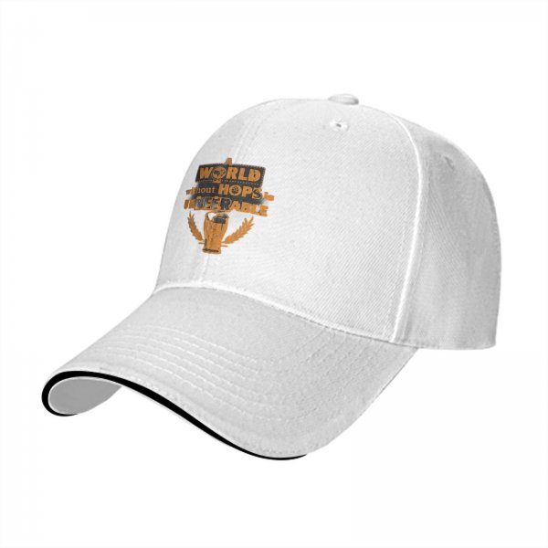 Black baseball cap with 'A World Without Hops Is Unbeerable' beer graphic
