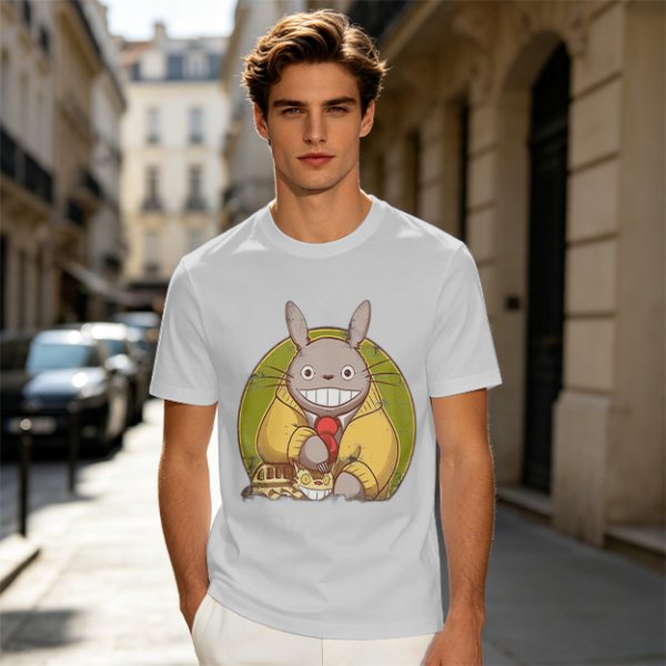 Totoro in Yellow Cardigan with Catbus Graphic T-Shirt