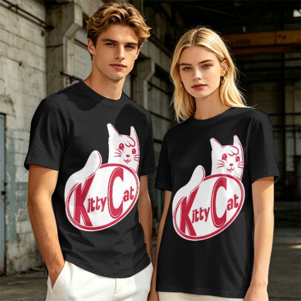 Olive green t-shirt with Kitty Cat graphic print